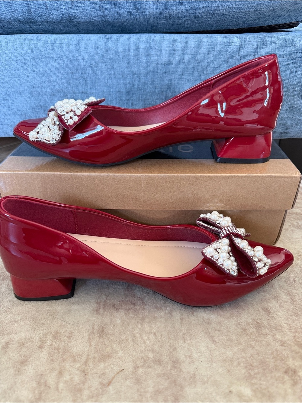Pearl-Bow Patent Red Pointed-Toe Flats - Picture 2 of 9